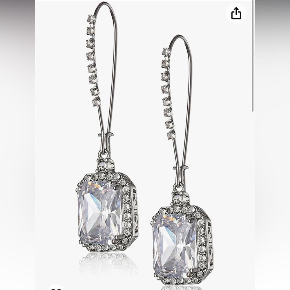 Silver-Tone Crystal and Pavé Square Drop Earrings